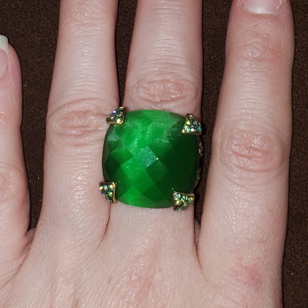 2 for $5 Emerald green Stone & pave crystals ring